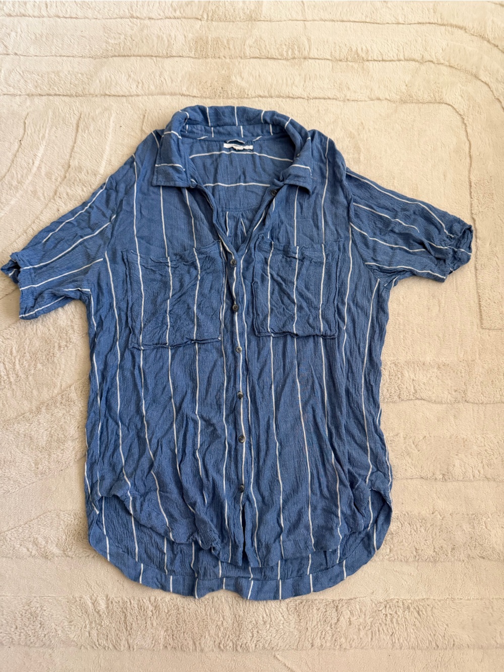 O'Neill Blue Striped High-Low Shirt Dress